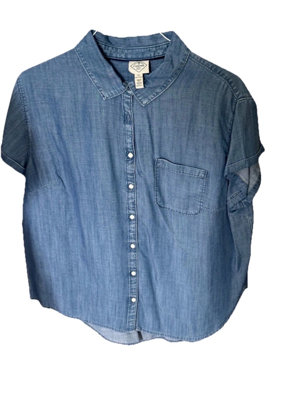 St John’s Bay Women’s Short Sleeve Button Down Shirt Blue Denim Size 0X